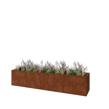 Jardinera XXL de acero corten - Rectángulo - 400 x 80 x 80 cm - Con placa inferior