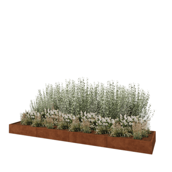 Jardinera XXL de acero corten - Rectángulo - 480 x 100 x 30 cm - Con placa inferior