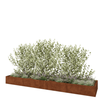 Jardinera XXL de acero corten - Rectángulo - 480 x 100 x 40 cm - Con placa inferior