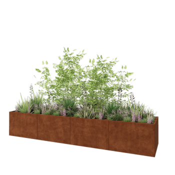 Jardinera XXL de acero corten - Rectángulo - 480 x 100 x 80 cm - Con placa inferior
