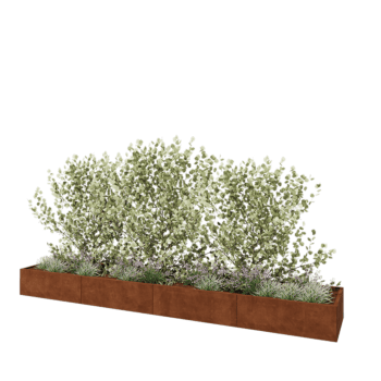 Jardinera XXL de acero corten - Rectángulo - 480 x 80 x 40 cm - Con placa inferior