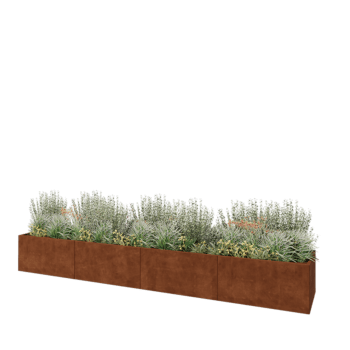 Jardinera XXL de acero corten - Rectángulo - 480 x 80 x 60 cm - Con placa inferior
