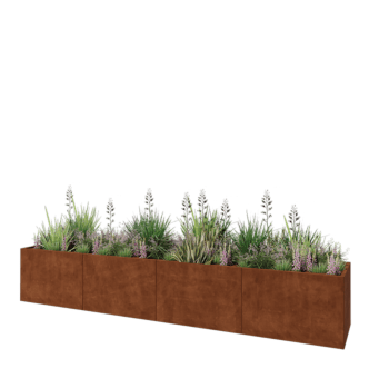 Jardinera XXL de acero corten - Rectángulo - 480 x 80 x 80 cm - Con placa inferior