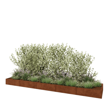 Jardinera XXL de acero corten - Rectángulo - 500 x 100 x 30 cm - Con placa inferior