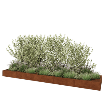 Jardinera XXL de acero corten - Rectángulo - 500 x 100 x 30 cm - Con placa inferior