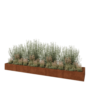 Jardinera XXL de acero corten - Rectángulo - 500 x 100 x 40 cm - Con placa inferior