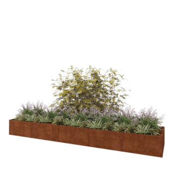 Jardinera XXL de acero corten - Rectángulo - 500 x 100 x 50 cm - Con placa inferior