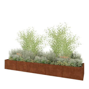 Jardinera XXL de acero corten - Rectángulo - 500 x 100 x 60 cm - Con placa inferior