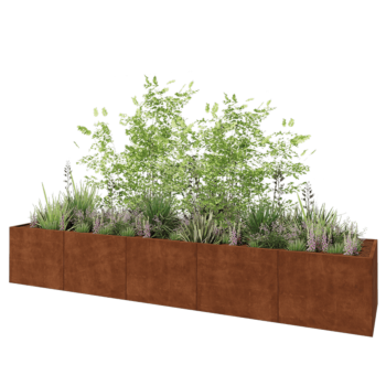 Jardinera XXL de acero corten - Rectángulo - 500 x 100 x 80 cm - Con placa inferior