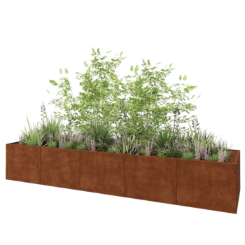 Jardinera XXL de acero corten - Rectángulo - 500 x 120 x 80 cm - Con placa inferior