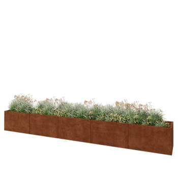 Jardinera XXL de acero corten - Rectángulo - 500 x 60 x 60 cm - Con placa inferior