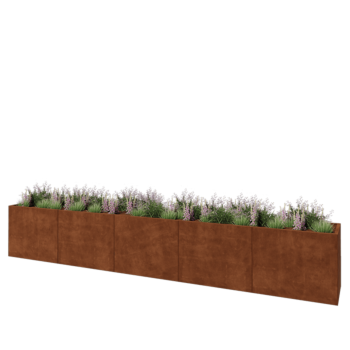 Jardinera XXL de acero corten - Rectángulo - 500 x 60 x 80 cm - Con placa inferior