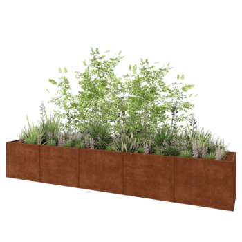 Jardinera XXL de acero corten - Rectángulo - 500 x 80 x 80 cm - Con placa inferior