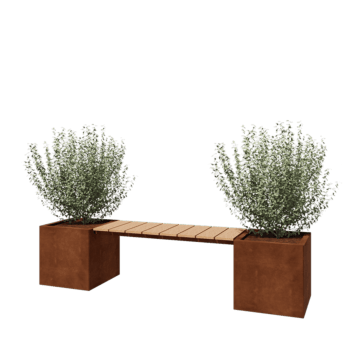 Jardinera de acero corten - Cuadrado - 221,2 x 50 x 50 cm - Con banco - Con placa inferior Jardinera de acero corten - Cuadrado - 221,2 x 50 x 50 cm - Con banco - Con placa inferior