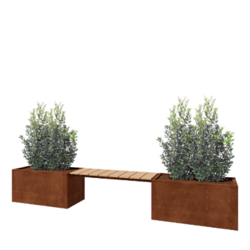 Jardinera de acero corten - Rectángulo - 321,2 x 50 x 50 cm - Con banco - Sin placa inferior