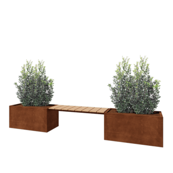 Jardinera de acero corten - Rectángulo - 321,2 x 50 x 50 cm - Con banco - Con placa inferior