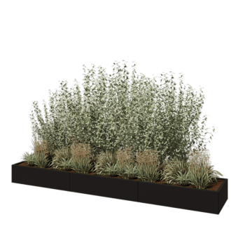 Jardinera XXL de acero - Rectángulo - 360 x 60 x 30 cm - RAL9005 mate (negro) - Sin placa inferior