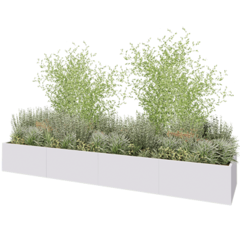 Jardinera XXL de acero - Rectángulo - 480 x 100 x 60 cm - RAL9010 mate (blanco) - Con placa inferior