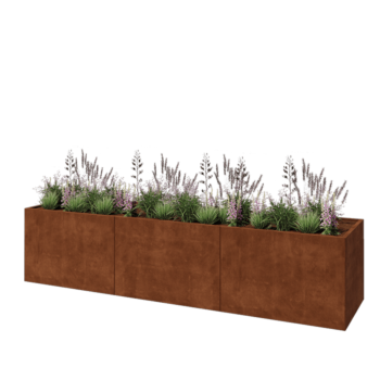 Jardinera XXL de acero corten - Rectángulo - 360 x 80 x 80 cm - Con placa inferior
