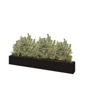 Jardinera XXL de acero - Rectángulo - 320 x 30 x 40 cm - RAL9005 mate (negro) - Con placa inferior