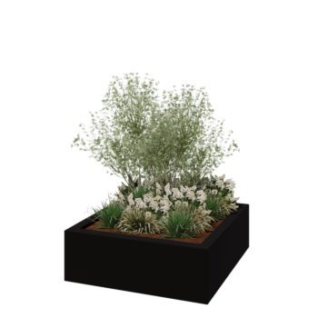 Jardinera de fibra de vidrio - Cuadrado - 120 x 120 x 40 cm - RAL9005 mate (negro) - Con fondo