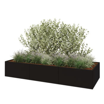 Jardinera XXL de acero - Rectángulo - 360 x 120 x 60 cm - RAL9005 mate (negro) - Con placa inferior