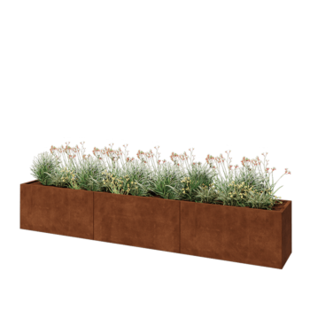 Jardinera XXL de acero corten - Rectángulo - 360 x 50 x 60 cm - Con placa inferior