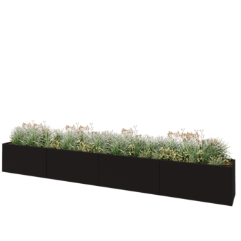 Jardinera XXL de acero - Rectángulo - 480 x 50 x 60 cm - RAL9005 mate (negro) - Con placa inferior