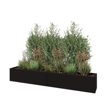 Jardinera XXL de acero - Rectángulo - 200 x 30 x 30 cm - RAL9005 mate (negro) - Con placa inferior