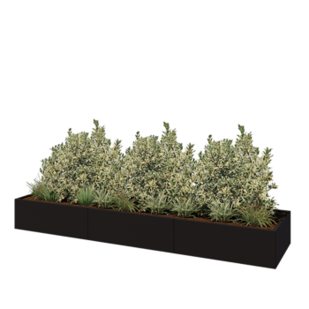 Jardinera XXL de acero - Rectángulo - 360 x 80 x 40 cm - RAL9005 mate (negro) - Con placa inferior