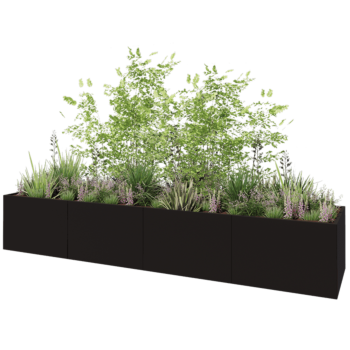 Jardinera XXL de acero - Rectángulo - 480 x 100 x 80 cm - RAL9005 mate (negro) - Sin placa inferior