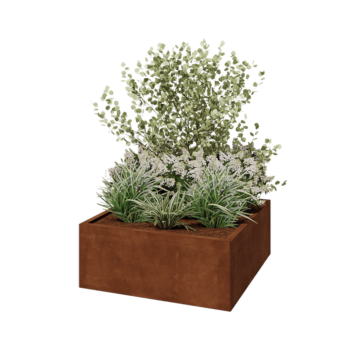 Jardinera de acero corten - Cuadrado - 100 x 100 x 40 cm - Con placa inferior