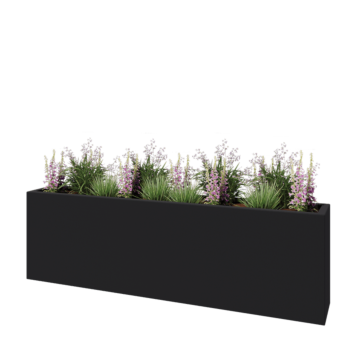 Jardinera de fibra de vidrio - Rectángulo - 200 x 30 x 60 cm - RAL7021 mate (gris negruzco) - Con fondo