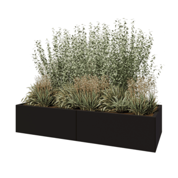 Jardinera XXL de acero - Rectángulo - 200 x 80 x 40 cm - RAL9005 mate (negro) - Sin placa inferior