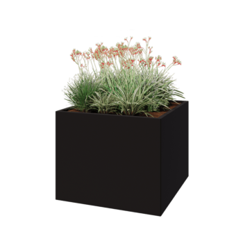 Jardinera de acero - Cuadrado - 100 x 100 x 80 cm - RAL9005 mate (negro) - Con placa inferior