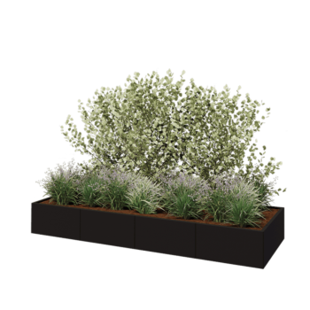 Jardinera XXL de acero - Rectángulo - 320 x 100 x 40 cm - RAL9005 mate (negro) - Con placa inferior