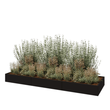 Jardinera XXL de acero - Rectángulo - 360 x 100 x 30 cm - RAL9005 mate (negro) - Con placa inferior