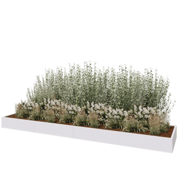 Jardinera XXL de acero - Rectángulo - 480 x 100 x 30 cm - RAL9010 mate (blanco) - Con placa inferior