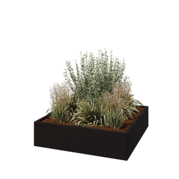 Jardinera de acero - Cuadrado - 120 x 120 x 30 cm - RAL9005 mate (negro) - Sin placa inferior