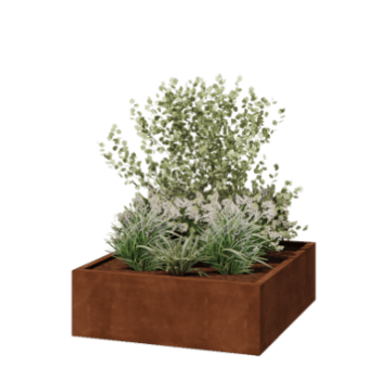 Jardinera de acero corten - Cuadrado - 120 x 120 x 40 cm - Soldado - Con placa inferior