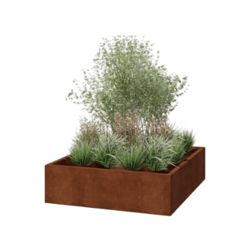 Jardinera de acero corten - Cuadrado - 140 x 140 x 40 cm - Soldado - Con placa inferior