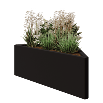 Jardinera de acero - Triángulo isósceles - 112,2 x 60,5 x 40 cm - RAL9005 mate (negro) - Sin placa inferior