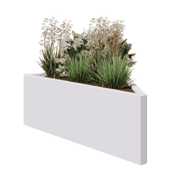 Jardinera de acero - Triángulo isósceles - 112,2 x 60,5 x 40 cm - RAL9010 mate (blanco) - Sin placa inferior