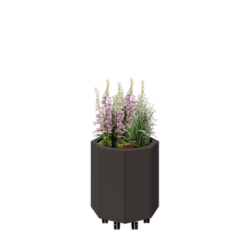 Jardinera de acero - Octágono - 48,3 x 48,3 x 50 cm - RAL7016 mate (gris antracita) - Con placa inferior - Con ruedas