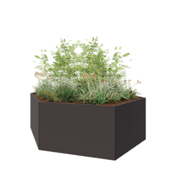 Jardinera de acero - Hexágono - 239,3 x 207,8 x 80 cm - RAL7016 mate (gris antracita) - Sin placa inferior