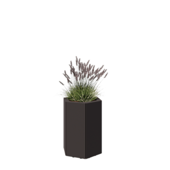 Jardinera de acero - Hexágono - 39,3 x 34,6 x 50 cm - RAL7016 mate (gris antracita) - Con placa inferior - Con patas