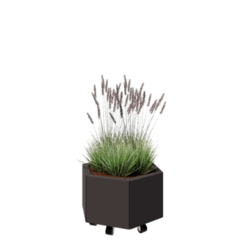 Jardinera de acero - Hexágono - 59,3 x 52 x 30 cm - RAL7016 mate (gris antracita) - Con placa inferior - Con ruedas