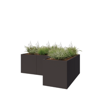 Jardinera de acero - Forma de L - 300 x 200 x 100 cm - RAL7016 mate (gris antracita) - Sin placa inferior