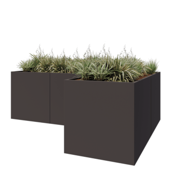 Jardinera de acero - Forma de L - 300 x 200 x 80 cm - RAL7016 mate (gris antracita) - Sin placa inferior