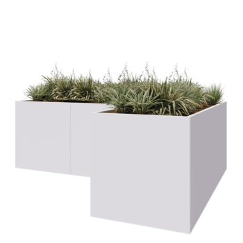 Jardinera de acero - Forma de L - 300 x 200 x 80 cm - RAL9010 mate (blanco) - Con placa inferior